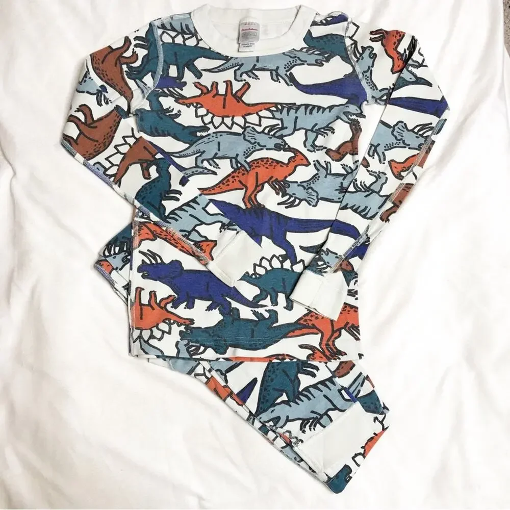 Hanna Andersson off white multicolor dinosaur pajamas size 140 or US 10